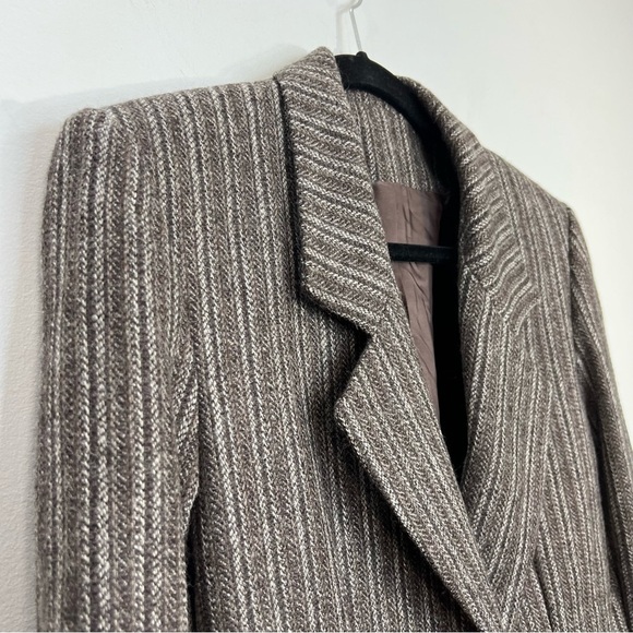 Vintage tailored preppy old money tweed stripe brown fitted jacket blazer - Picture 5 of 11
